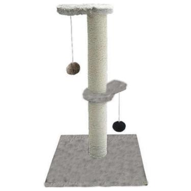 Imagem de Arranhador P/ Gatos Poste C/ Brinquedo Duplo Exclusivo Cinza