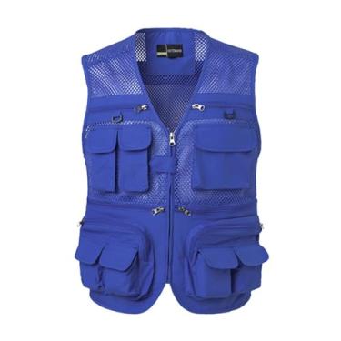Imagem de Colete De Pesca Com Bolsos Masculino, Colete Masculino Plus Size Verão Ao Ar Livre Malha Respirável Zíper Multi Colete, Jaqueta Tática De Trabalho Destacável Para Viagem Safari(Royal blue,Large)