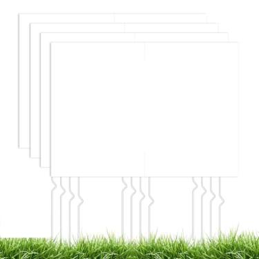 Imagem de Pacote com 4 placas de jardim grandes em branco com estacas de metal 60 x 43 cm placa de plástico ondulado para jardim ao ar livre à prova d'água para venda de aluguel, festas, aniversários, eventos