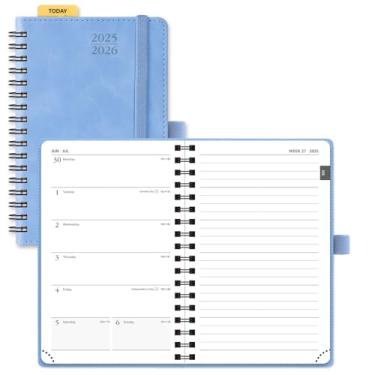 Imagem de POPRUN Caderno semanal Planner 2025-2026 (tamanho de bolso 10 x 16,25 cm), pequeno calendário acadêmico para bolsa com capa espiral macia, régua de plástico, bolso interno, 100 g/m² - azul cerúleo