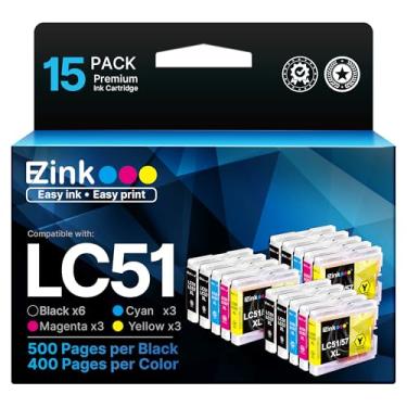Imagem de E-Z Ink (TM Cartucho de tinta de substituição compatível com Brother LC51 LC-51 LC51BK LC51C LC51M LC51Y compatível com impressora MFC-440CN MFC-465CN MFC-665CW (6 pretos, 3 cianos, 3 magentas, 3 amarelos) pacote com 15
