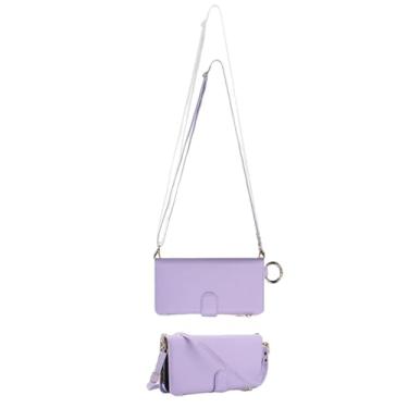 Imagem de HJZSZX Para Samsung S24 Ultra Anel Crossbody Lanyard Zipper Wallet Phone Case Wrist Strap Flip Cover (Para Samsung S24 Ultra/Roxo Claro)