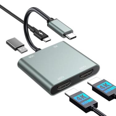 Imagem de Adaptador USB C para HDMI duplo – Adaptador HDMI de monitor duplo 4K @30Hz com carregamento PD de 100W, USB3.0 5Gbps e Thunderbolt 3 compatível com laptop/tablet