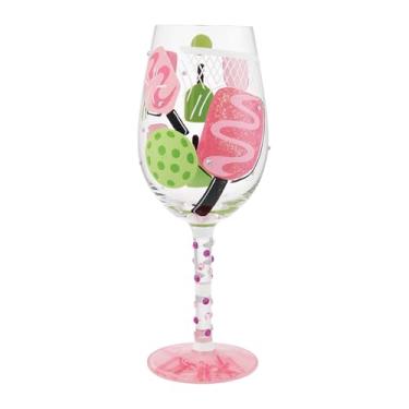 Imagem de Enesco Lolita Dink then Drink Pickleball Taça de vinho artesanal pintada à mão, 425 g, multicolorida