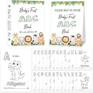 Imagem de Baby's First ABC Book Baby Shower Activity Keepsake Game, Safari Jungle ABC Coloring Baby Shower Guest Book, primeiro livro de colorir do alfabeto do bebê, páginas para colorir do alfabeto A a Z