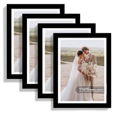 Imagem de Hongkee Conjunto de 4 porta-retratos de 28 x 38 cm, feito de vidro real e moldura preta – exibição de imagem 25 x 35 com tapete ou 28 x 38 sem tapete, foto de 28 x 38 cm para montagem na parede