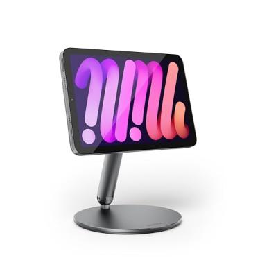 Imagem de LULULOOK Suporte magnético de 360° para iPad mini 7 A17 Pro/Mini 6 21.1 cm (2024/2021), suporte de mesa dobrável de liga de alumínio com base giratória para Apple iPad mini 7/6 desenho, visualização