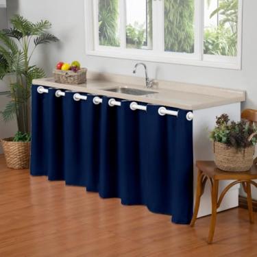 Imagem de Cortina Pequena para Pia 2,80m x 80cm Simples Microfibra 170 Fios Decorativa Baratinho (AZUL MARINHO)