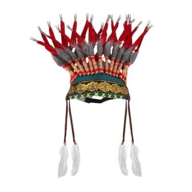 Imagem de APLVFFZH Chapéu de Líder Indígena Americano, Acessórios para Sessões Fotográficas, vermelho