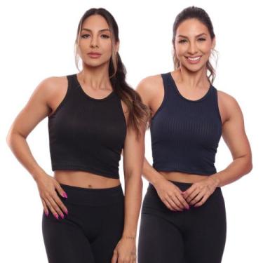Imagem de Kit 2 Top Cropped Regata Canelado Feminino Blusa Básica - Brás e Cia, 