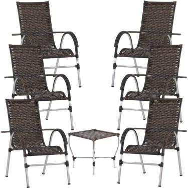 Imagem de Jogo De Área 6 Cadeiras E Mesa Varanda Junco Trama