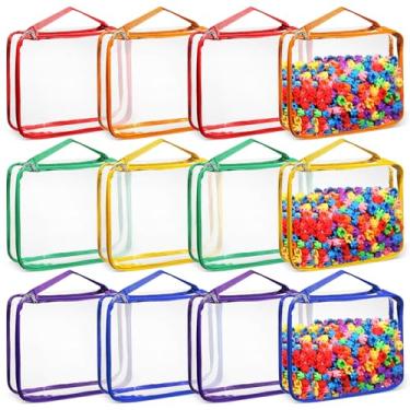 Imagem de Sanwuta 12 unidades de sacos de armazenamento de brinquedos de PVC transparente com zíper, à prova d'água, para organizar quebra-cabeças, para livros, jogos de tabuleiro, blocos de montar, artigos de