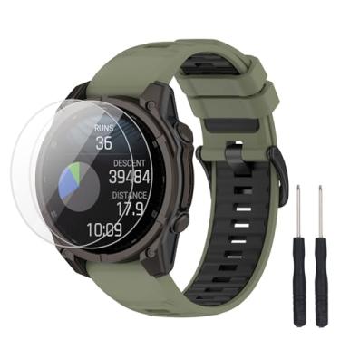 Imagem de TopPerfekt Pulseira compatível com Garmin Descent G2, pulseira de silicone macio de substituição e 2 protetores de tela para relógio inteligente Descent G2 para mulheres e homens (verde-marinho
