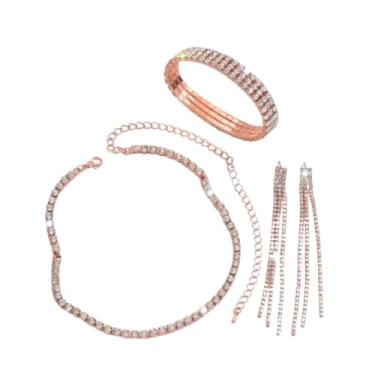 Imagem de Yecomsy Conjunto de joias de cristal para formatura, colar de strass, brincos de borla e pulseira de tênis, conjuntos de joias de casamento, Zircônia cúbica, Sem Pedra Preciosa