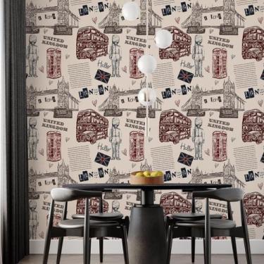 Imagem de Kit 3 Rolos Papel De Parede Adesivo Londres Retro 3,0M - Gh Papel De P