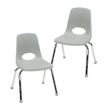 Imagem de Cadeira escolar empilhável de 35,5 cm, assento de estudante empilhável com pernas de aço cromado e deslizadores esféricos; para sala de aula, escola em casa ou espaço de aprendizagem - cinza claro