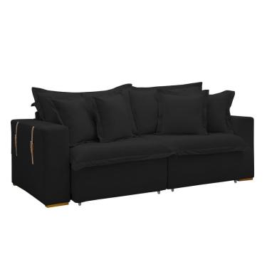 Imagem de Sofá Cama Retrátil E Reclinável Arizona Veludo Preto 2,40m