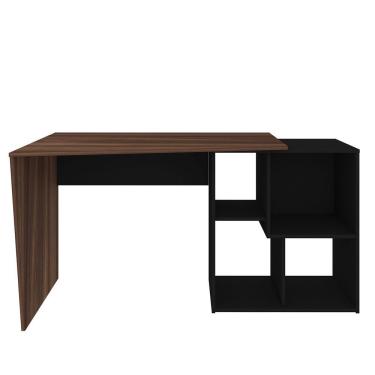 Imagem de Mesa Escrivaninha Em L Com Nichos Duran Ipê/preto