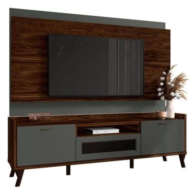 Imagem de Rack Com Painel Para 75 Polegadas Sala De Estar Dallas marrom Palisandro- Cinza Régio