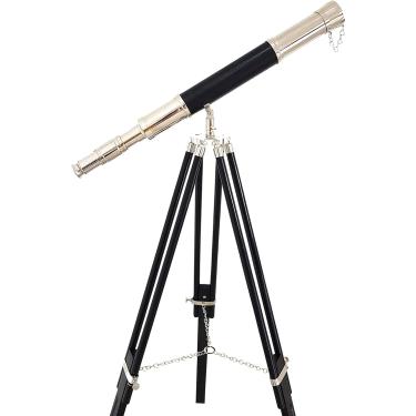 Imagem de Telescópios De Pé Vintage De Tripé Preto Latão Com Acabamento Cromado