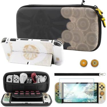 Imagem de FUNDIARY Capa De Transporte Black Of Zelda Para Nintendo Switch Oled, Acessórios À Prova Choque Console Com Bolsa Viagem Portátil, Rígida Pc, Protetor Tela, Alça Mão E 2 Protetores Polegar