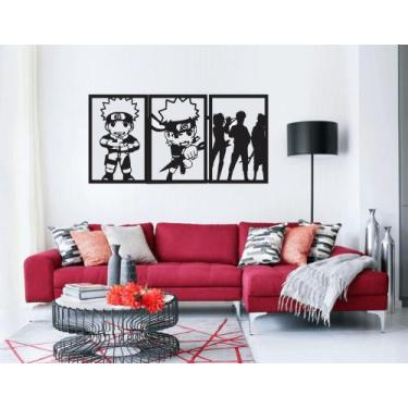 Imagem de Kit 3 Quadros Decorativos Naruto Anime MDF Vazado Akatsuki Sasuke Uchi