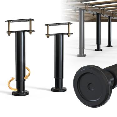 Imagem de YUEYIN 2 peças de pé de suporte de estrutura de cama de altura ajustável, pernas de suporte de estrutura de cama de aço extra resistente com base de borracha mais larga, mais estável/silencioso, kit