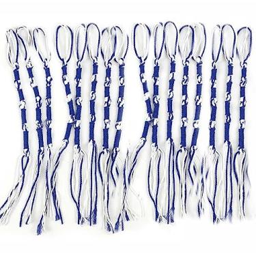 Imagem de Cyprinus Carpio Conjunto de tzitzits tradicionais judaicos para calças/jeans, borlas de oração, acessórios de xale, azul e branco, borlas com ganchos para pendurar para homens ou mulheres hebreus