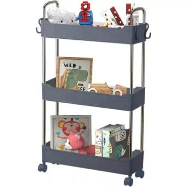 Imagem de Prateleira Multiuso de 3 Andares com Rodinhas e Estrutura de Aço Inox 
