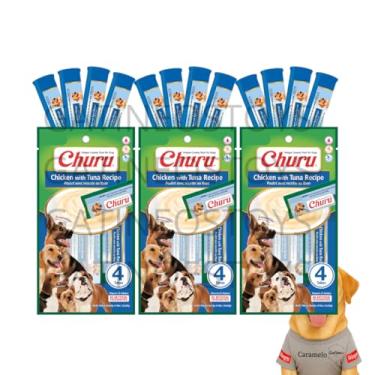 Imagem de Petisco Para Cães Churu Ultra Premium Alimento Natural - Sachê Purê Saudável Churu Dog - Sabor Frango e Atum - 12 tubos - 14g cada