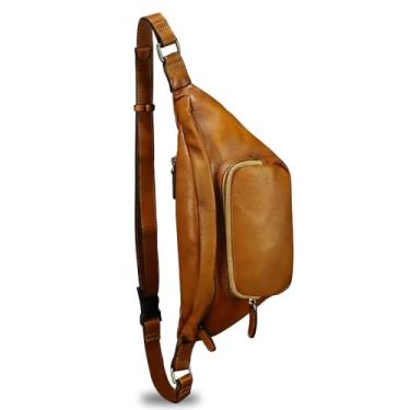 Imagem de Pochete de couro genuíno para mulheres e homens, bolsa tiracolo de couro verdadeiro, bolsa de cintura moderna, bolsa de peito, Marrom, Vintage