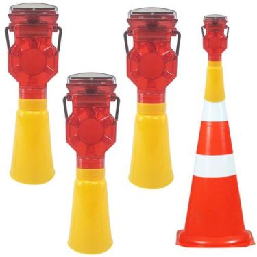 Imagem de Sinalizador Solar Viario Cone Kit 4 Uni Sinalizaçao Estrada Rodovia Pi