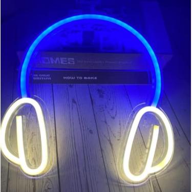 Imagem de HULIN Sinais de neon, sinais de luz neon LED decorativa de parede, luz noturna alimentada por USB, luzes noturnas neon para quarto, quarto de crianças, bar, festa, Natal (fone de ouvido-2)