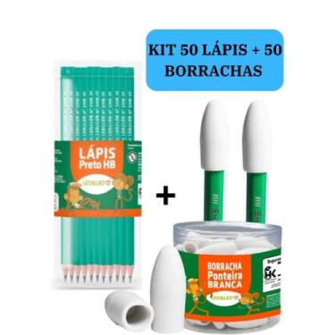 Imagem de Kit 50 lápis de Escrever Nº2 Preto + 50 Borracha Escolar Ponteira Bran