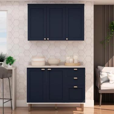 Imagem de Armário de Cozinha Genialflex 2 Peças Com Tampo Branco Azul