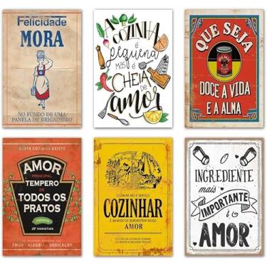 Imagem de Kit 6 Placas Decorativas para Cozinha em MDF 10x15 cm – Quadros com Frases Divertidas para Parede, Estilo Rústico/Moderno, Leves e Prontos para Uso