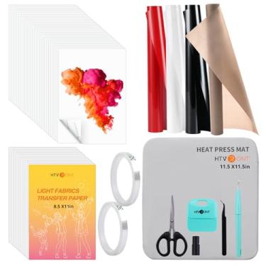 Imagem de HTVRONT Acessórios Para Prensa Térmica Máquina De 10" X, Incluindo 3 Vinis Htv E 150 Papéis Sublimação, 20 Tapetes Transferência, Folha Teflon, Fita Resistente Ferramentas Remoção.