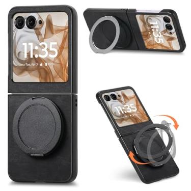 Imagem de Omio Capa para Motorola Moto Razr 50/60 com suporte compatível com MagSafe, proteção contra quedas militar à prova de choque, capa protetora magnética fina de policarbonato para homens, mulheres e