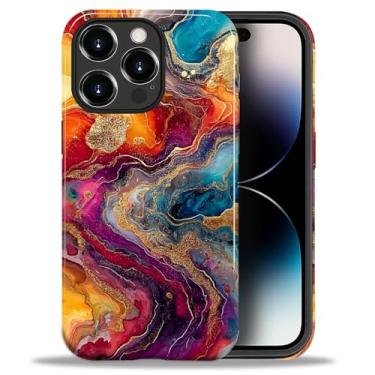 Imagem de CARLOCA Capa para iPhone 14 Pro Max [Fire Agate Precious Stone Gold Design] - Proteção dupla híbrida TPU macio + PC rígido, à prova de choque e anti-arranhões, capa protetora masculina e feminina