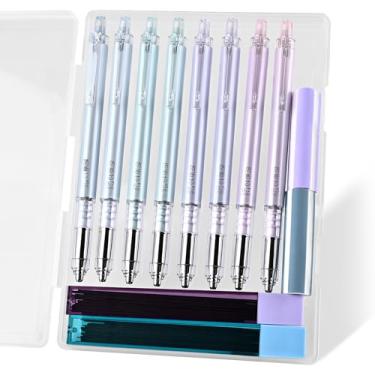 Imagem de Temiary Conjunto de lapiseira estética com estojo, 8 lápis de ponta média de 0,5 e 0,7 mm com 2 tubos 2B refis de chumbo, 2 borrachas para escrever, desenhar esboços (Morandi)