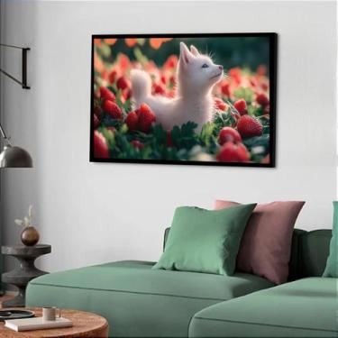 Imagem de Quadro Decorativo Gato Morangos - 50x70cm - Quadros On-line, Moldura B