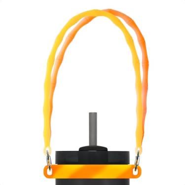 Imagem de QIANHAI Alça de silicone para garrafa de água, forma de bambu - Estilingue combinável, acessórios duráveis para Stanley & Owala (luminoso, laranja misto e amarelo)