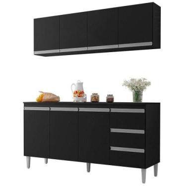 Imagem de Kit Armário Aéreo E Balcão Para Pia Sem Tampo 150 Cm Adriana Preto - A