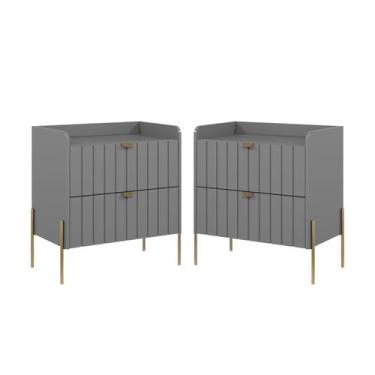 Imagem de Kit 2 Mesa De Cabeceira Quarto Casal Solteiro Moriah 60cm 2 Gaveta  Pé