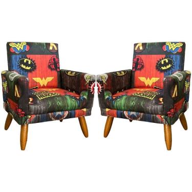 Imagem de Kit 2 Poltronas Decorativa Infantil Confortável Para Quarto Suede Com Estampa Pés Castanhos