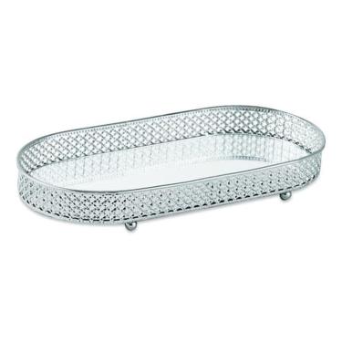 Imagem de Bandeja Decorativa Oval Metal Prata com Espelho 28cm 12249 Mart