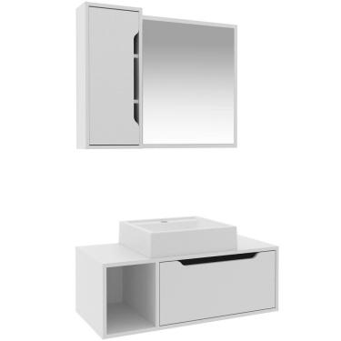 Imagem de Kit Gabinete e Espelheira de Banheiro 80 cm com Cuba Karina