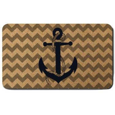 Imagem de Qvapt Tapete de porta impermeável com âncora náutica azul marinho 43 × 76 cm, tapete de porta antiderrapante costeiro para entrada externa, capacho de fibra de coco durável para casa, porta da frente