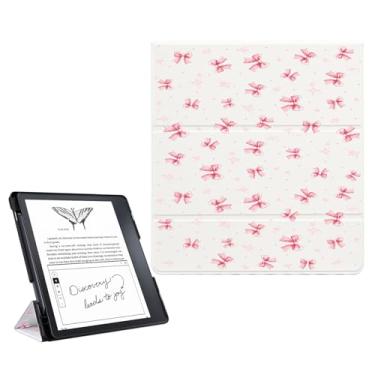 Imagem de Capa de suporte para Kindle Scribe de 10,2 polegadas (versão 2024/2022) com suporte para caneta, capa inteligente de couro com laço rosa fofa compatível com MagSafe, hibernar/despertar automático