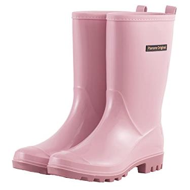 Imagem de planone Botas de chuva de cano médio para mulheres, sapatos de jardim impermeáveis, botas de chuva antiderrapantes para mulheres, palmilhas confortáveis, sapatos de chuva leves e elegantes sapatos de trabalho ao ar livre, Rosa claro, 9